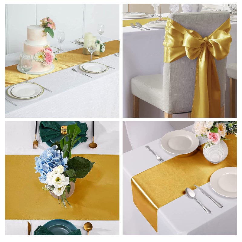 GFCC Pack of 10 Gold Satin Table Runner 12 x 108 Inches for Wedding Party Events Decoration - Image 5